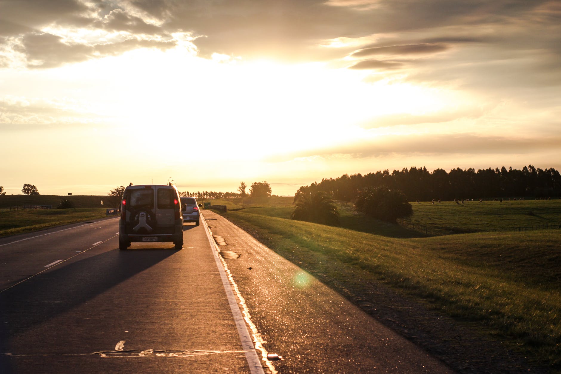 photo of vehicles on road during golden hour